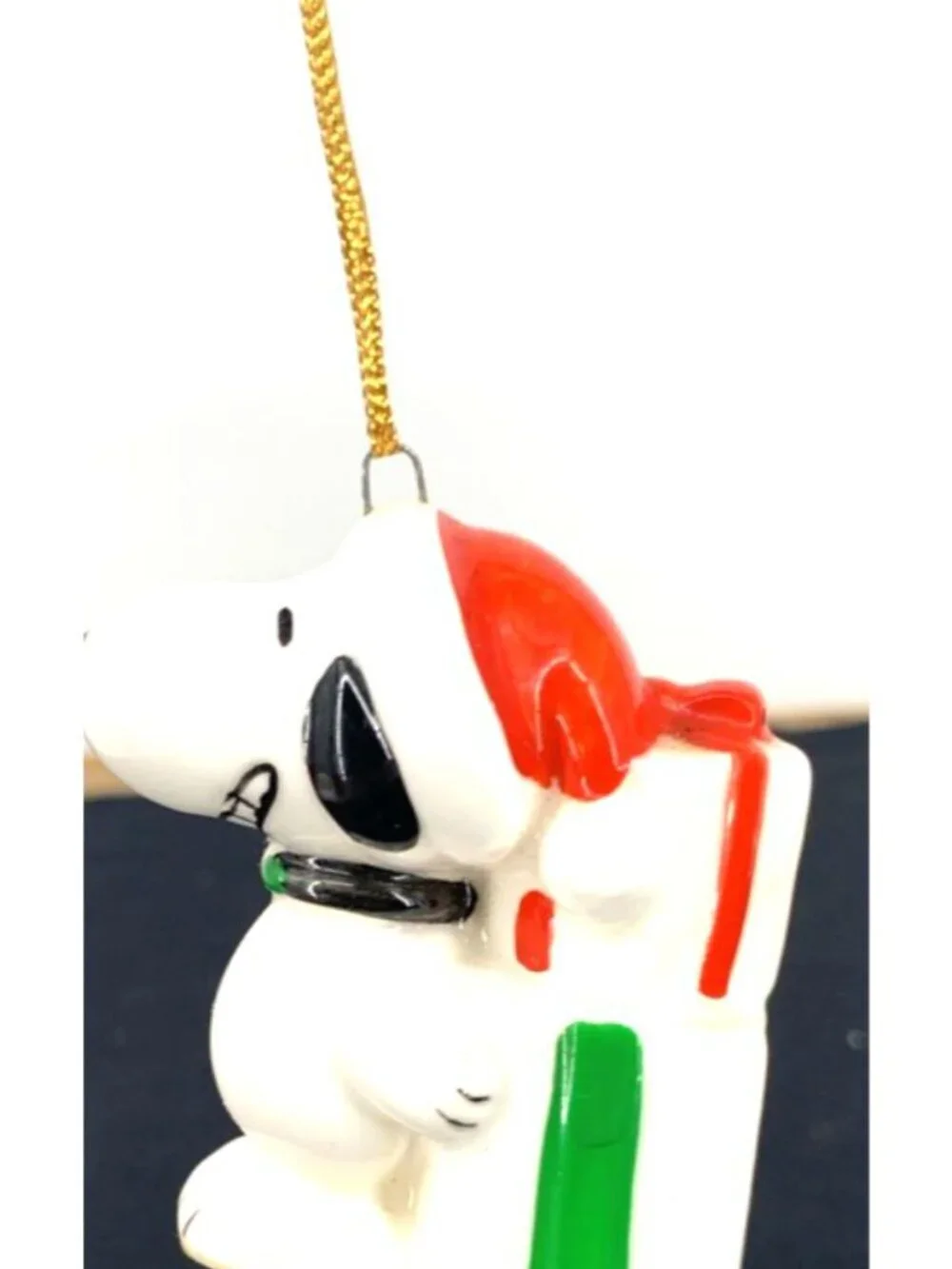 Peanuts Snoopy on Present Christmas Ornament Ceramic Schmid 2.5